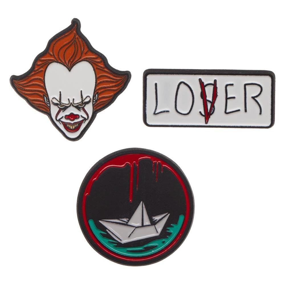IT Set of 3 Pins Pinbacks Lapels Movie Pennywise Clown Lover Loser Paper Boat